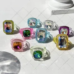Women’s New Style Quadrilateral Acrylic Ring With Rhinestone Inlay In Colour 4