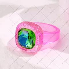 Women’s New Style Quadrilateral Acrylic Ring With Rhinestone Inlay In Colour 5