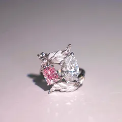 Women’s Leaf Open Ring In Electroplated Copper With Zircon Inlay, Featuring Natural Pink Color