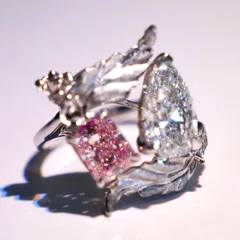 Women’s Leaf Open Ring In Electroplated Copper With Zircon Inlay, Featuring Natural Pink Color 2