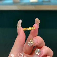 Women’s Leaf Pattern Band Ring In Copper With Rhinestones, Gold Finish, Simple Style