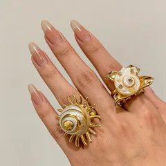 For Women Marine Style Alloy Ring Featuring Shell Inlay With Electroplated Finish 2