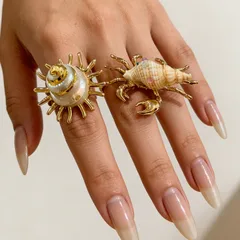 For Women Marine Style Alloy Ring Featuring Shell Inlay With Electroplated Finish 3