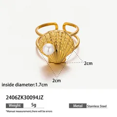 For Women Marine Style Shell Ring In Titanium Steel With Zircon Inlay 5
