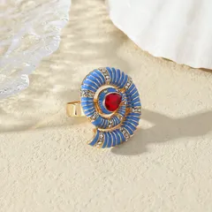 For Women Marine Style Open Ring With KC Golden Plated 0.03µm-0.05µm Thickness And Rhinestones, 1 PCS/Package 2