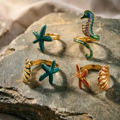 For Women Marine Style Open Ring With KC Golden Plated 0.03µm-0.05µm Thickness And Rhinestones, 1 PCS/Package 5