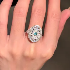Women’s Open Copper Ring With Flower Pattern And Zircon Inlay In Silver 2