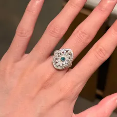 Women’s Open Copper Ring With Flower Pattern And Zircon Inlay In Silver 3