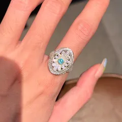 Women’s Open Copper Ring With Flower Pattern And Zircon Inlay In Silver 4