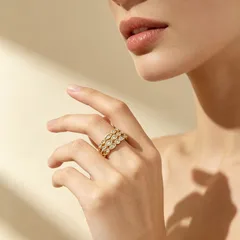Women’s Open Copper Ring Featuring Water Droplets Design With Real Gold Plated PVD Coating And Zircon Inlay 2