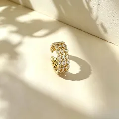 Women’s Open Copper Ring Featuring Water Droplets Design With Real Gold Plated PVD Coating And Zircon Inlay 3