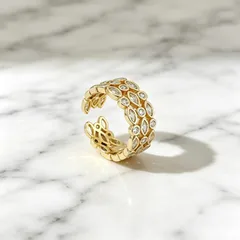 Women’s Open Copper Ring Featuring Water Droplets Design With Real Gold Plated PVD Coating And Zircon Inlay 5