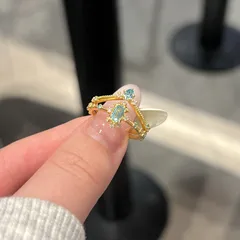 Women’s Open Ring In Electroplated Copper With Artificial Gemstones, Perfect For Daily Spring Wear 2