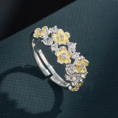Women’s Open Rings Featuring Enamel Flowers With Zircon Inlay, Electroplated Copper Alloy Design