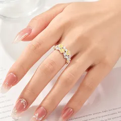 Women’s Open Rings Featuring Enamel Flowers With Zircon Inlay, Electroplated Copper Alloy Design 2