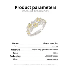 Women’s Open Rings Featuring Enamel Flowers With Zircon Inlay, Electroplated Copper Alloy Design 3