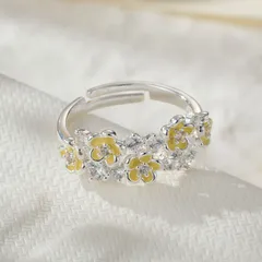 Women’s Open Rings Featuring Enamel Flowers With Zircon Inlay, Electroplated Copper Alloy Design 4
