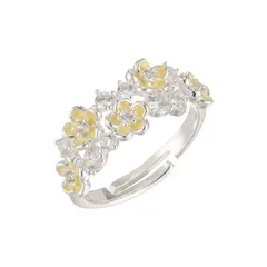 Women’s Open Rings Featuring Enamel Flowers With Zircon Inlay, Electroplated Copper Alloy Design 5