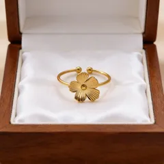 Women’s Open Rings For Flowers Featuring 18K Real Gold Plated Titanium Steel 2