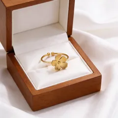 Women’s Open Rings For Flowers Featuring 18K Real Gold Plated Titanium Steel 4