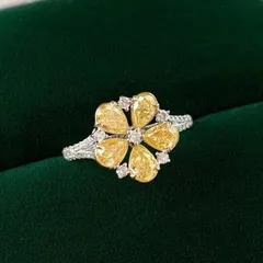 Women’s Open Ring Featuring Flower Pattern With Zircon Inlay, Electroplated Yellow Gold On Copper