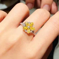 Women’s Open Ring Featuring Flower Pattern With Zircon Inlay, Electroplated Yellow Gold On Copper 3