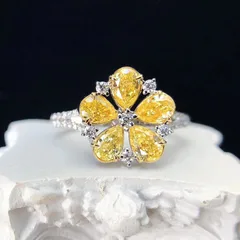 Women’s Open Ring Featuring Flower Pattern With Zircon Inlay, Electroplated Yellow Gold On Copper 4