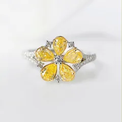 Women’s Open Ring Featuring Flower Pattern With Zircon Inlay, Electroplated Yellow Gold On Copper 5