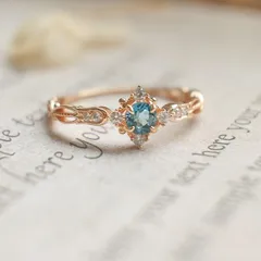 Women’s Open Ring Featuring Blue Flowers, Electroplated Copper, Perfect For Spring