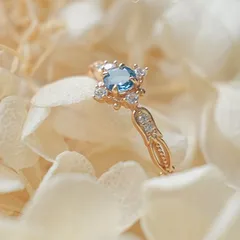 Women’s Open Ring Featuring Blue Flowers, Electroplated Copper, Perfect For Spring 2