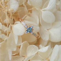 Women’s Open Ring Featuring Blue Flowers, Electroplated Copper, Perfect For Spring 3
