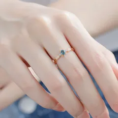 Women’s Open Ring Featuring Blue Flowers, Electroplated Copper, Perfect For Spring 4