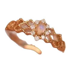 Women’s Open Rings Featuring Flowers Design In Electroplated Copper With Zircon Inlay, Perfect For Spring 5
