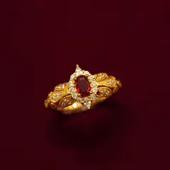 Women’s Open Rings Featuring Grain Pattern, Electroplated Copper With Zircon Inlay In Red 2