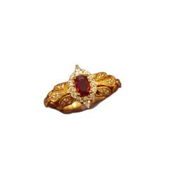 Women’s Open Rings Featuring Grain Pattern, Electroplated Copper With Zircon Inlay In Red 5