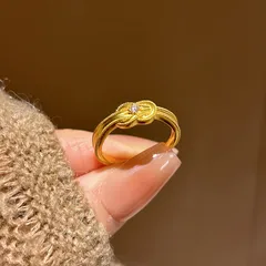 Women’s Open Rings Featuring Knot Design In Gold Electroplated Copper With Zircon Inlay