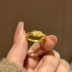 Women’s Open Rings Featuring Knot Design In Gold Electroplated Copper With Zircon Inlay 4