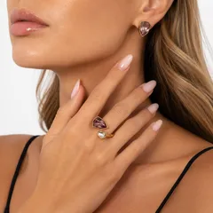 Luxurious Women’s Open Rings For Water Droplets Featuring Gold Electroplated Zinc Alloy With Rhinestones Inlay 2