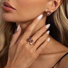 Luxurious Women’s Open Rings For Water Droplets Featuring Gold Electroplated Zinc Alloy With Rhinestones Inlay 3