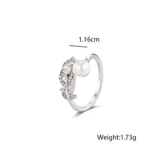 XUPING Women’s Platinum Plated Leaf Ring For Women Featuring Zirconia Inlay With 0.01µm Coating Thickness, 1 Piece 2