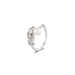 XUPING Women’s Platinum Plated Leaf Ring For Women Featuring Zirconia Inlay With 0.01µm Coating Thickness, 1 Piece 5