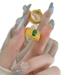Women’s Retro Copper Rings With Chains Print And Zircon Inlay, Available In Green 5