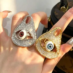 Devil's Eye Women's Ring With Rhinestone Inlay In Gold, Featuring An Exaggerated Style