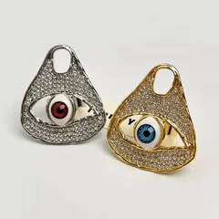 Devil's Eye Women's Ring With Rhinestone Inlay In Gold, Featuring An Exaggerated Style 4