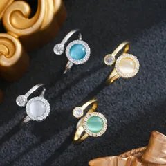 Women’s Rotatable Horse Eye Fidget Ring In Titanium Steel With 18K Real Gold Plated PVD Coating And Cat's Eye Stone Inlay