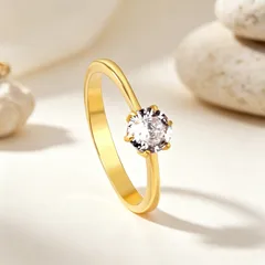 Round Women’s Gold Metal Ring For Elegant Style Featuring Electroplated Golden Plated Finish With Rhinestones Inlay