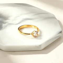 Round Women’s Gold Metal Ring For Elegant Style Featuring Electroplated Golden Plated Finish With Rhinestones Inlay 2