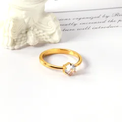 Round Women’s Gold Metal Ring For Elegant Style Featuring Electroplated Golden Plated Finish With Rhinestones Inlay 4