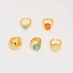 Round Women’s Ring 304 Stainless Steel 18K Gold Plated With Zircon Inlay Waterproof Non Tarnish 2