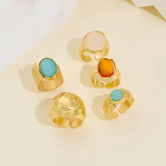 Round Women’s Ring 304 Stainless Steel 18K Gold Plated With Zircon Inlay Waterproof Non Tarnish 3